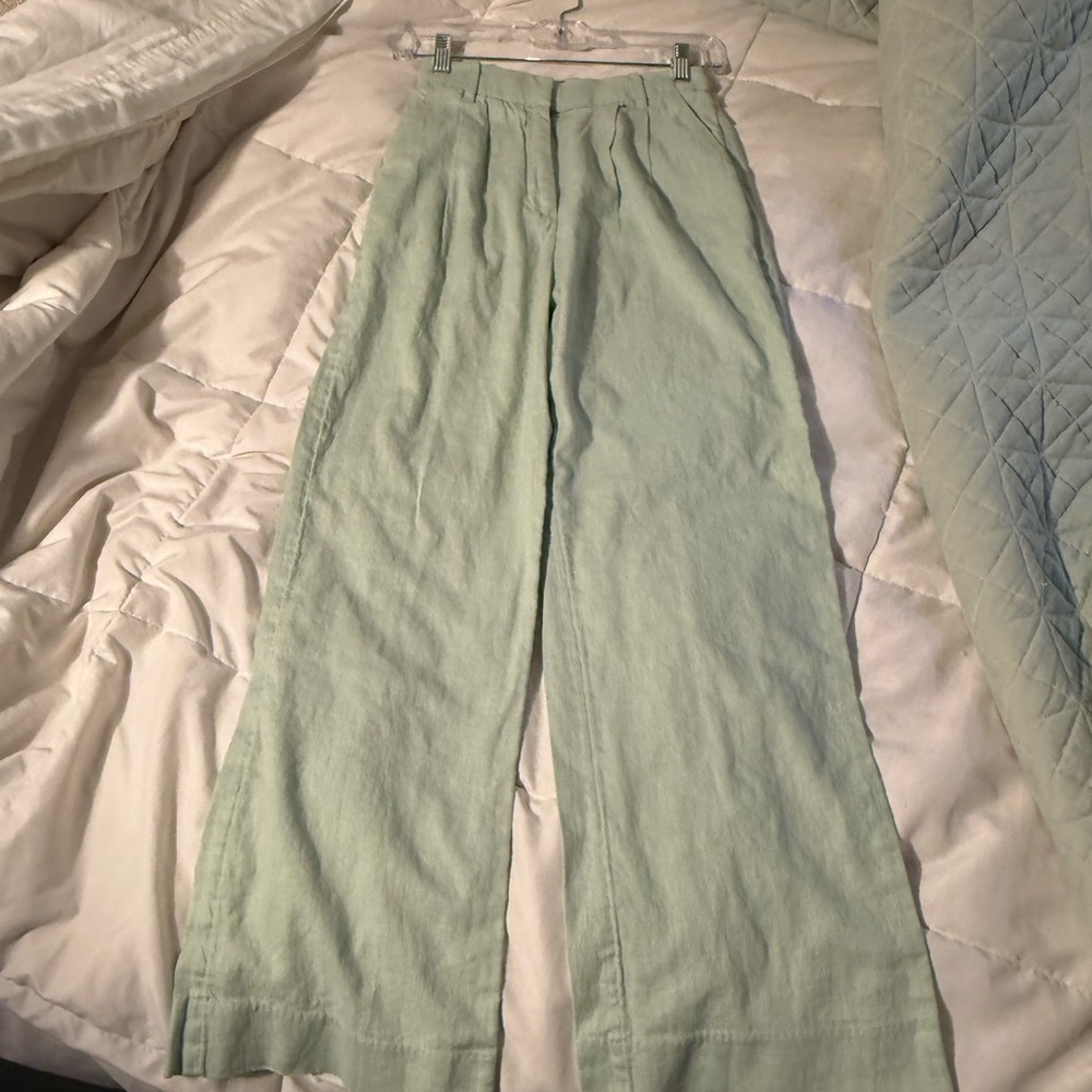 Abercrombie & Fitch Light Green linen blend tailored wide leg pants NWT